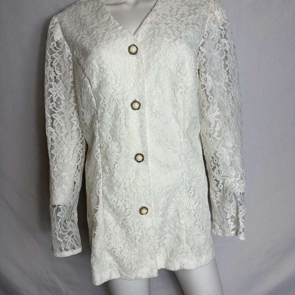 Vintage Jenny Brand Size Medium Lace Button Down Blouse 20 Inches Pit To Pit